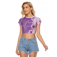 Heiva i Tahiti Raglan Cropped T Shirt Tahitian Tiare Maori Cowrie Lei Purple LT14 Female Purple - Polynesian Pride