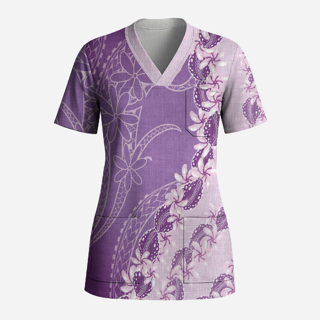 Heiva i Tahiti Scrub Top Tahitian Tiare Maori Cowrie Lei Purple LT14 Adult Purple - Polynesian Pride