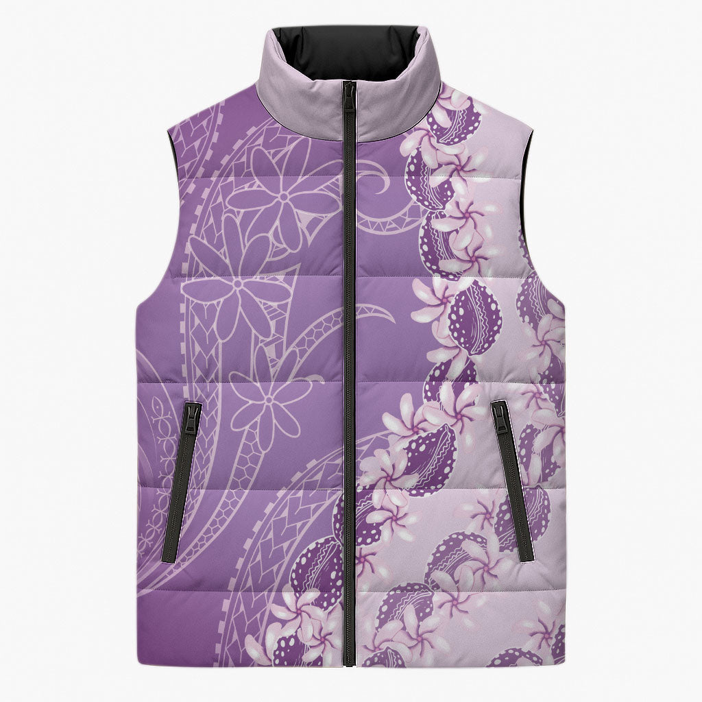 Heiva i Tahiti Sleeveless Puffer Jacket Tahitian Tiare Maori Cowrie Lei Purple LT14 Unisex Purple - Polynesian Pride