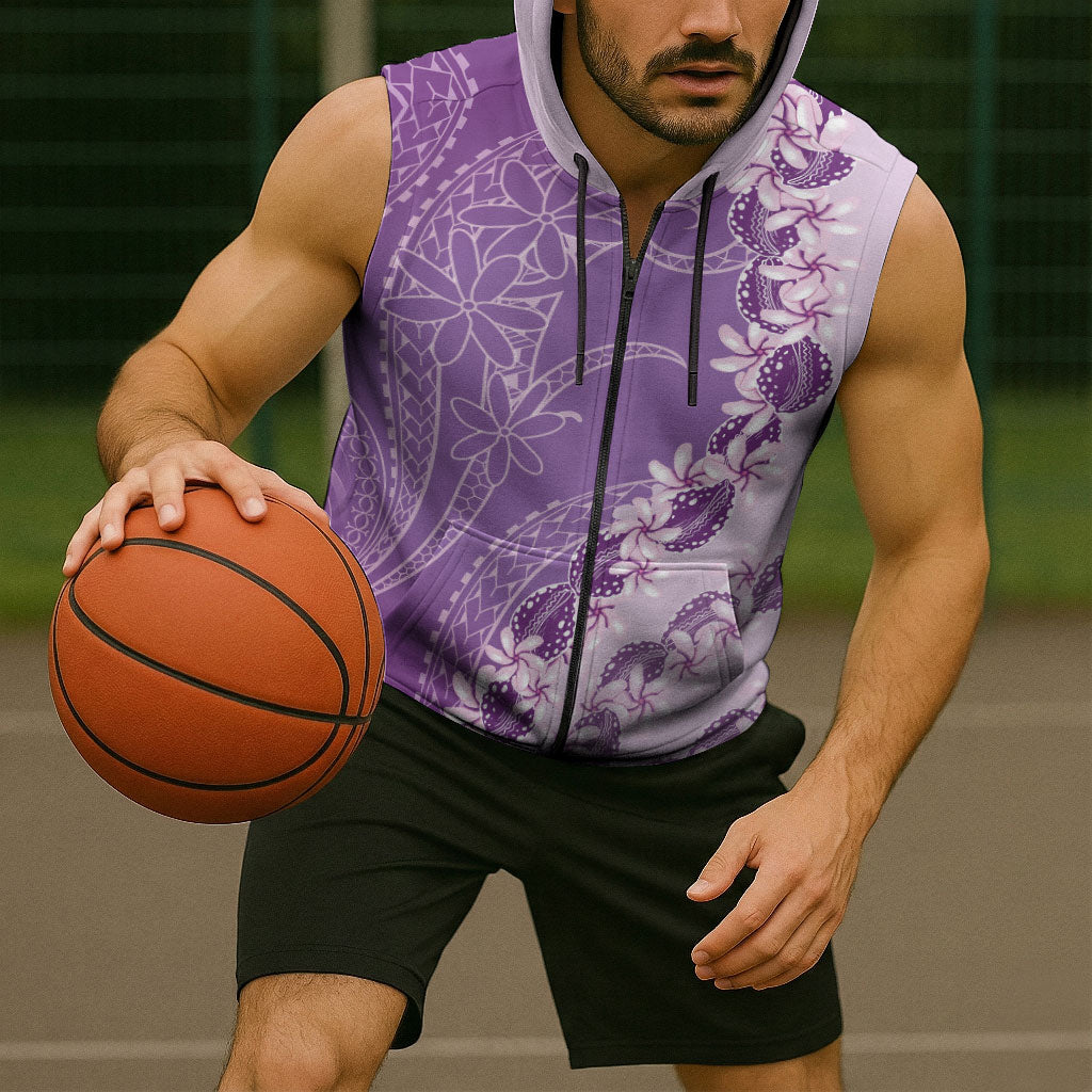 Heiva i Tahiti Sleeveless Zip Hoodie Tahitian Tiare Maori Cowrie Lei Purple LT14 - Polynesian Pride