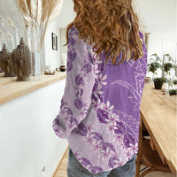 Heiva i Tahiti Women Casual Shirt Tahitian Tiare Maori Cowrie Lei Purple LT14 - Polynesian Pride