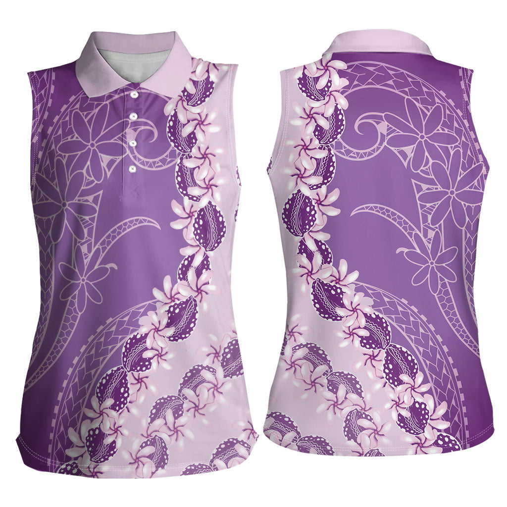 Heiva i Tahiti Women Sleeveless Polo Shirt Tahitian Tiare Maori Cowrie Lei Purple LT14 - Polynesian Pride