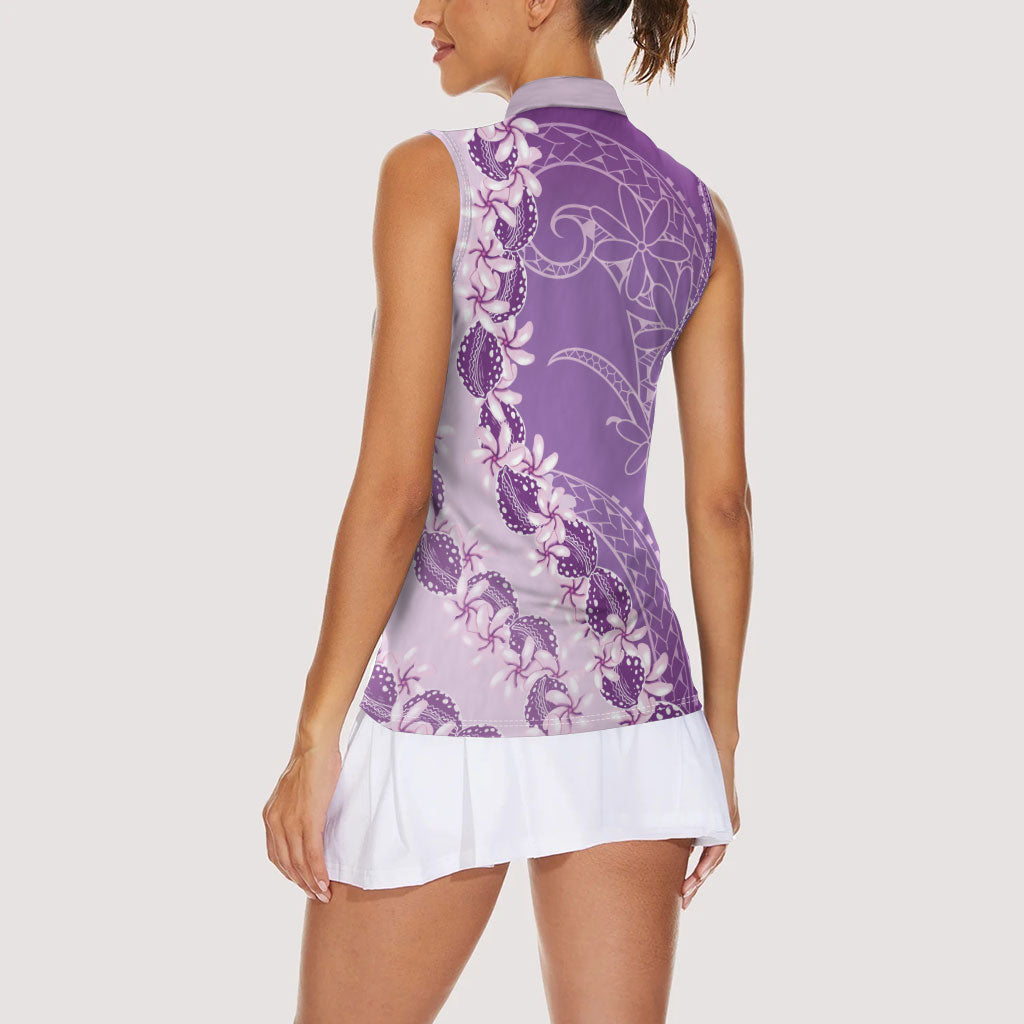 Heiva i Tahiti Women Sleeveless Polo Shirt Tahitian Tiare Maori Cowrie Lei Purple LT14 - Polynesian Pride