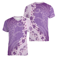 Heiva i Tahiti Women V-Neck T-Shirt Tahitian Tiare Maori Cowrie Lei Purple LT14 - Polynesian Pride