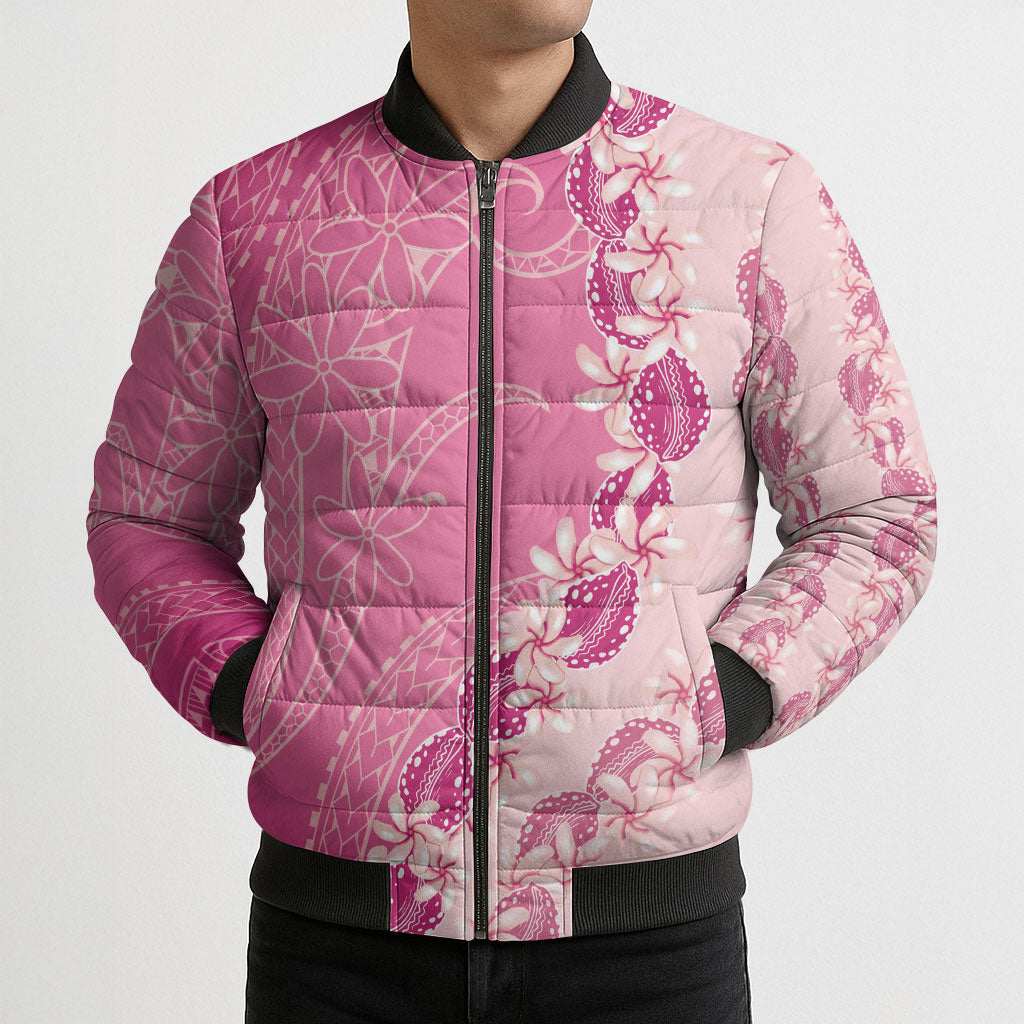 Heiva i Tahiti Bomber Puffer Jacket Tahitian Tiare Maori Cowrie Lei Pink