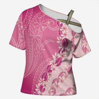 Heiva i Tahiti Cross Shoulder Shirt Tahitian Tiare Maori Cowrie Lei Pink LT14 Female Pink - Polynesian Pride