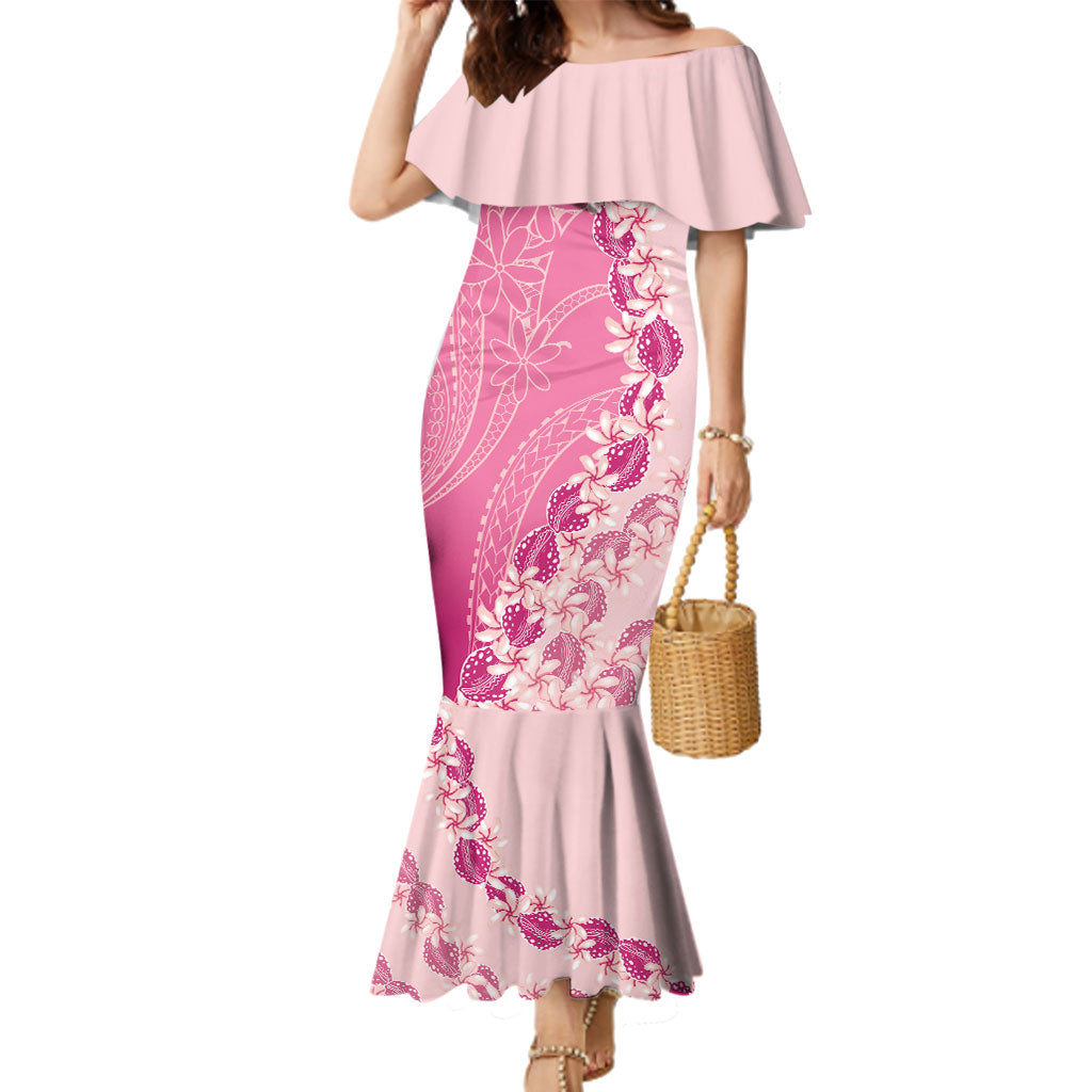Heiva i Tahiti Family Matching Mermaid Dress and Hawaiian Shirt Tahitian Tiare Maori Cowrie Lei Pink LT14 Mom's Dress Pink - Polynesian Pride