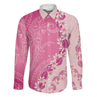 Heiva i Tahiti Family Matching Puletasi and Hawaiian Shirt Tahitian Tiare Maori Cowrie Lei Pink LT14 Dad's Shirt - Long Sleeve Pink - Polynesian Pride