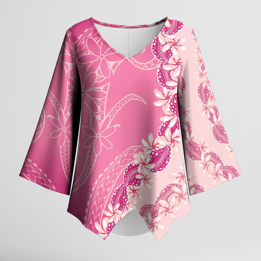 Heiva i Tahiti Kimono Sleeve Blouse Tahitian Tiare Maori Cowrie Lei Pink