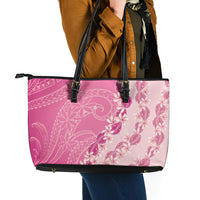 Heiva i Tahiti Leather Tote Bag Tahitian Tiare Maori Cowrie Lei Pink LT14 - Polynesian Pride