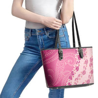 Heiva i Tahiti Leather Tote Bag Tahitian Tiare Maori Cowrie Lei Pink LT14 - Polynesian Pride