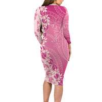Heiva i Tahiti Long Sleeve Bodycon Dress Tahitian Tiare Maori Cowrie Lei Pink LT14 - Polynesian Pride