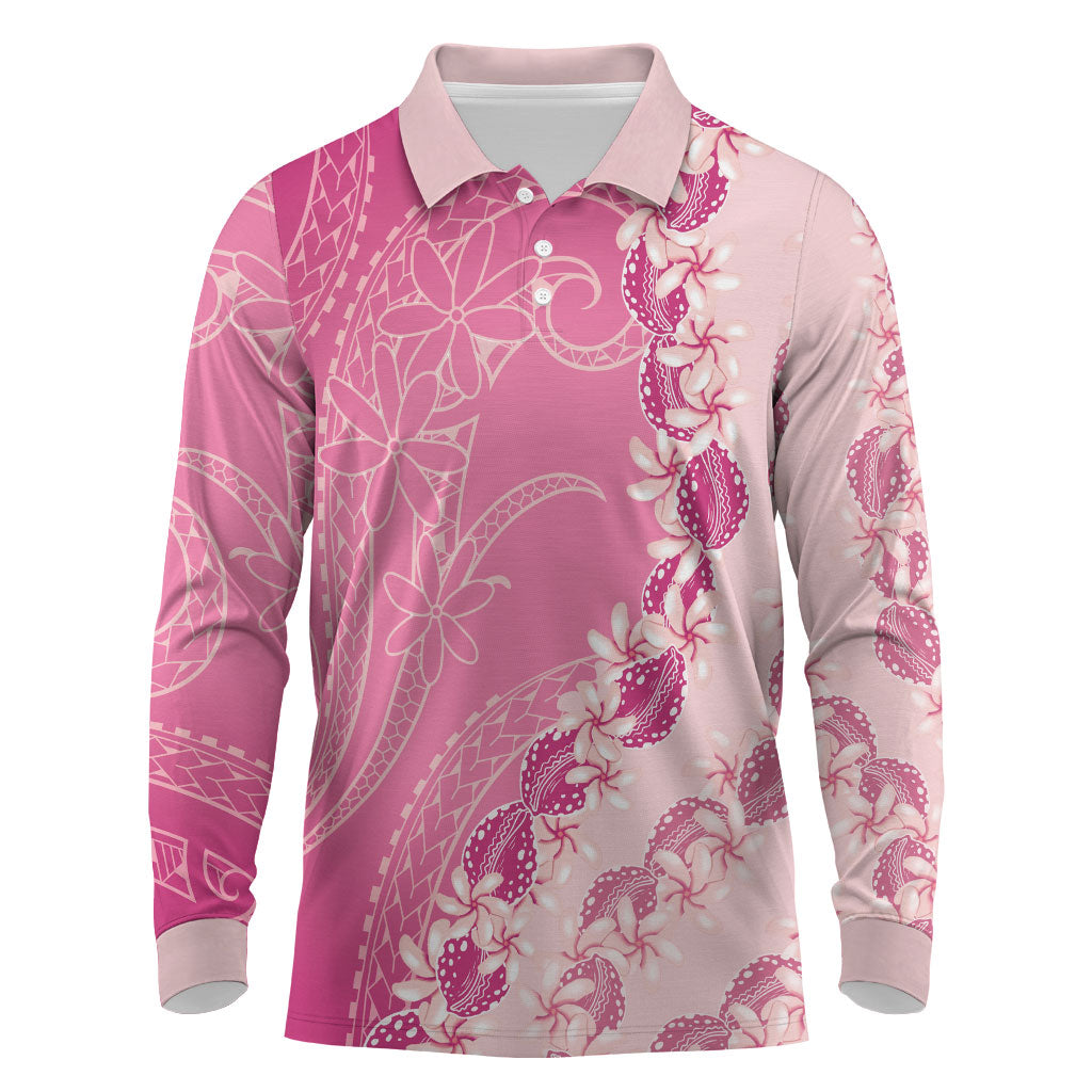 Heiva i Tahiti Long Sleeve Polo Shirt Tahitian Tiare Maori Cowrie Lei Pink LT14 Pink - Polynesian Pride