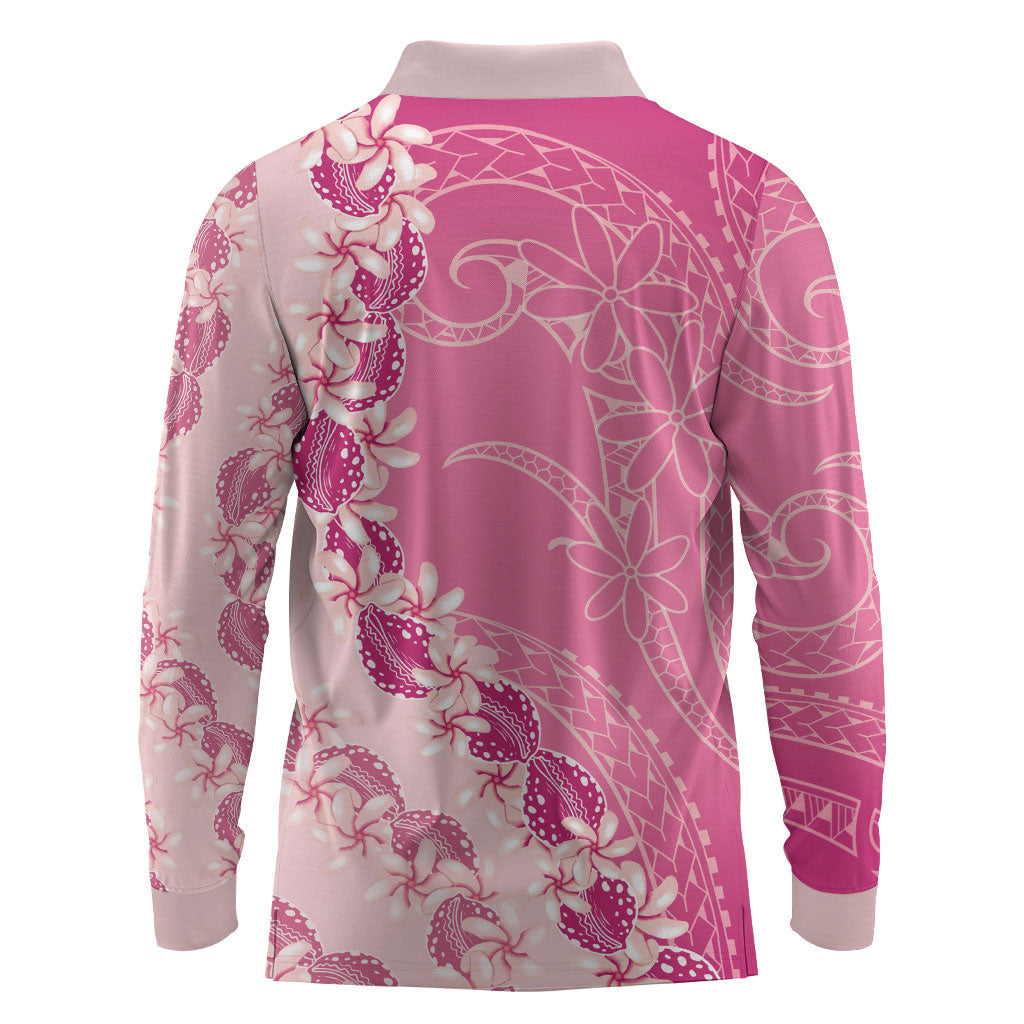 Heiva i Tahiti Long Sleeve Polo Shirt Tahitian Tiare Maori Cowrie Lei Pink LT14 - Polynesian Pride