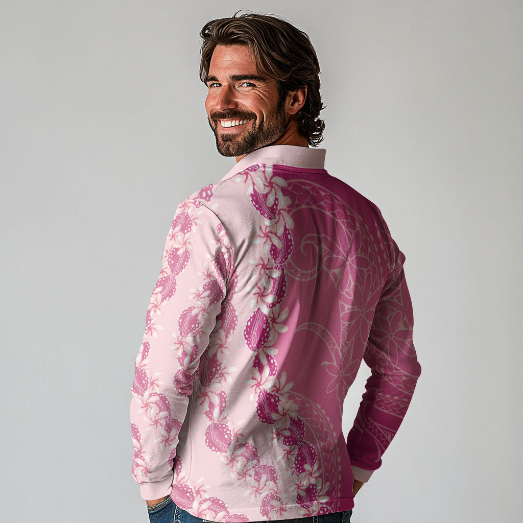 Heiva i Tahiti Long Sleeve Polo Shirt Tahitian Tiare Maori Cowrie Lei Pink LT14 - Polynesian Pride