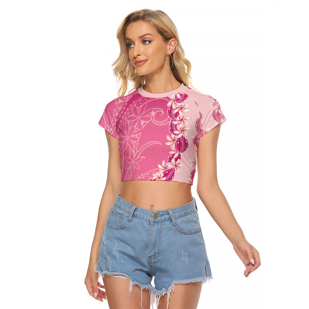 Heiva i Tahiti Raglan Cropped T Shirt Tahitian Tiare Maori Cowrie Lei Pink