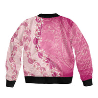 Heiva i Tahiti Sleeve Zip Bomber Jacket Tahitian Tiare Maori Cowrie Lei Pink LT14 - Polynesian Pride