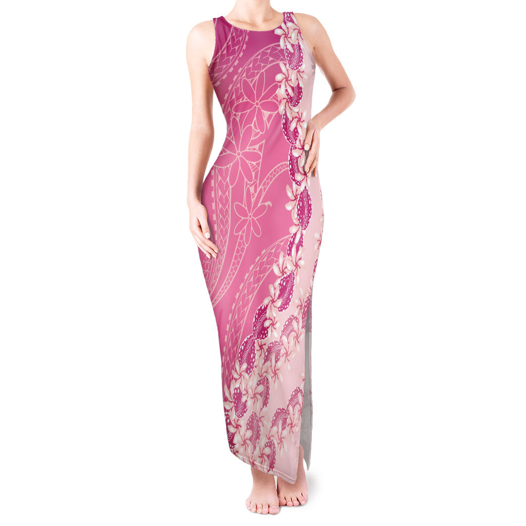 Heiva i Tahiti Tank Maxi Dress Tahitian Tiare Maori Cowrie Lei Pink
