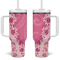 Heiva i Tahiti Tumbler With Handle Tahitian Tiare Maori Cowrie Lei Pink LT14 One Size: 40 oz Pink - Polynesian Pride