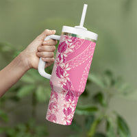 Heiva i Tahiti Tumbler With Handle Tahitian Tiare Maori Cowrie Lei Pink LT14 - Polynesian Pride