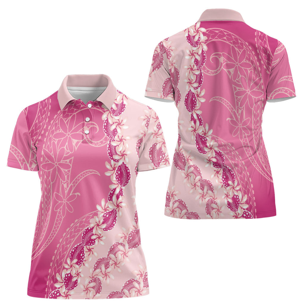 Heiva i Tahiti Women Polo Shirt Tahitian Tiare Maori Cowrie Lei Pink LT14 - Polynesian Pride