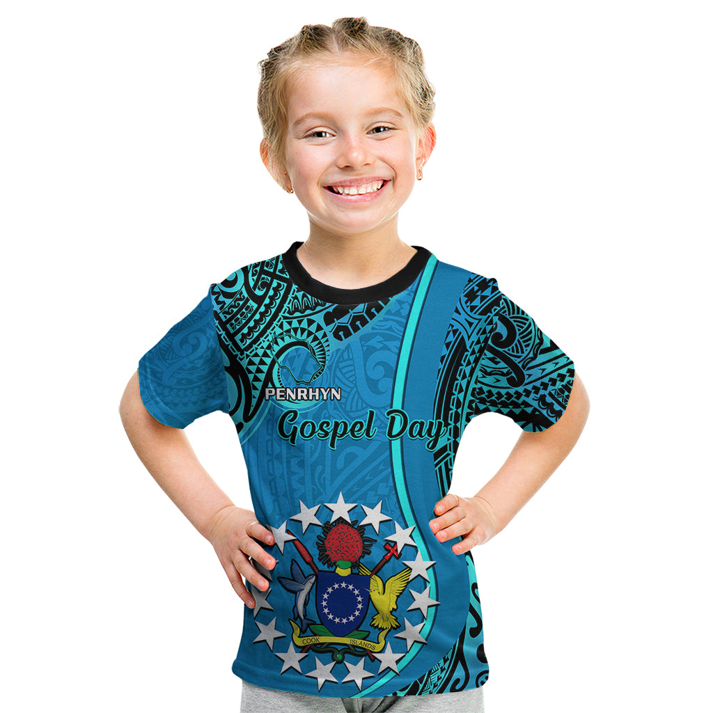 13 March Penrhyn Island Gospel Day Kid T Shirt Cook Islands Tribal Pattern LT14 Blue - Polynesian Pride