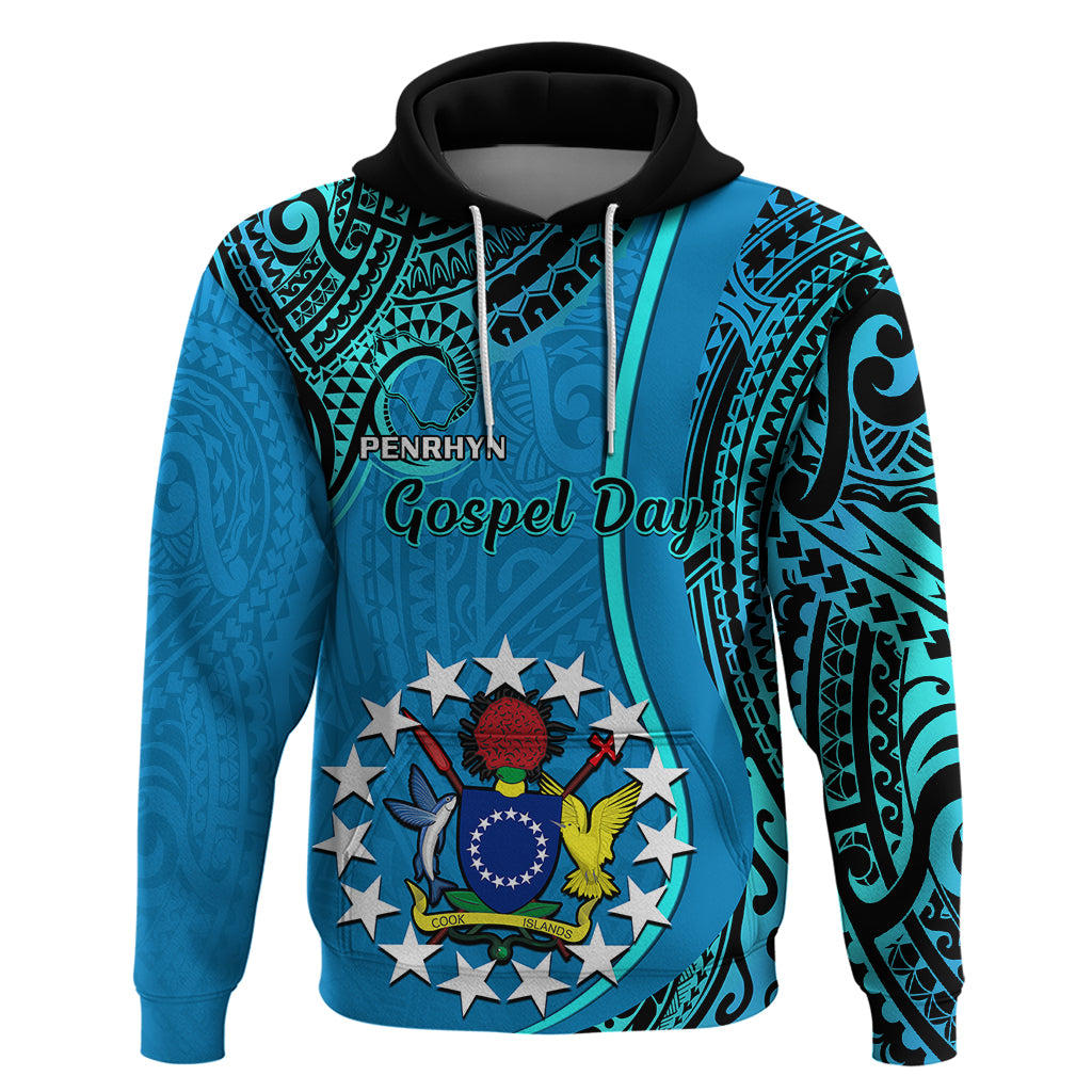 Custom 13 March Penrhyn Island Gospel Day Hoodie Cook Islands Tribal Pattern LT14 Pullover Hoodie Blue - Polynesian Pride