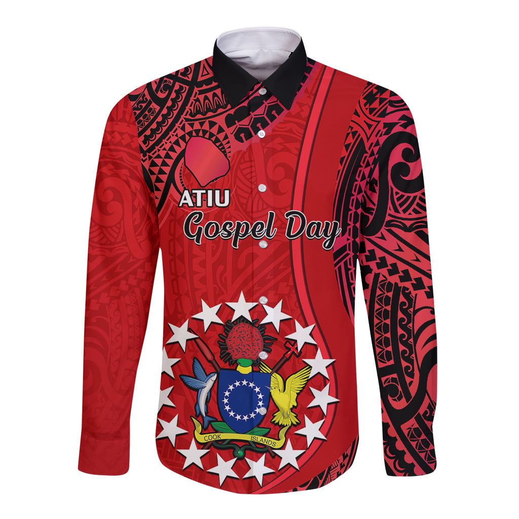 20 July Atiu Island Gospel Day Long Sleeve Button Shirt Cook Islands Tribal Pattern LT14 Unisex Red - Polynesian Pride