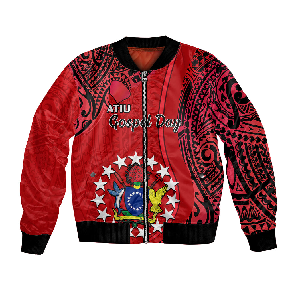 Personalised 20 July Atiu Island Gospel Day Bomber Jacket Cook Islands Tribal Pattern LT14 Unisex Red - Polynesian Pride