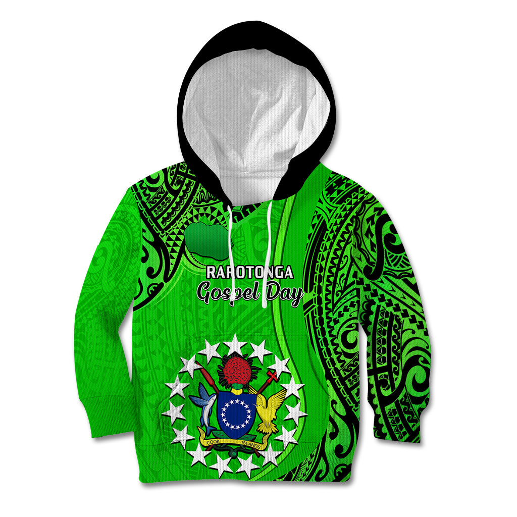 25 July Rarotonga Island Gospel Day Kid Hoodie Cook Islands Tribal Pattern LT14 Green - Polynesian Pride