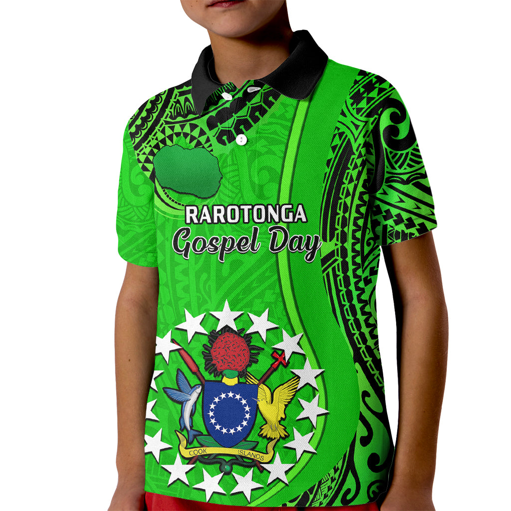 25 July Rarotonga Island Gospel Day Kid Polo Shirt Cook Islands Tribal Pattern LT14 Kid Green - Polynesian Pride