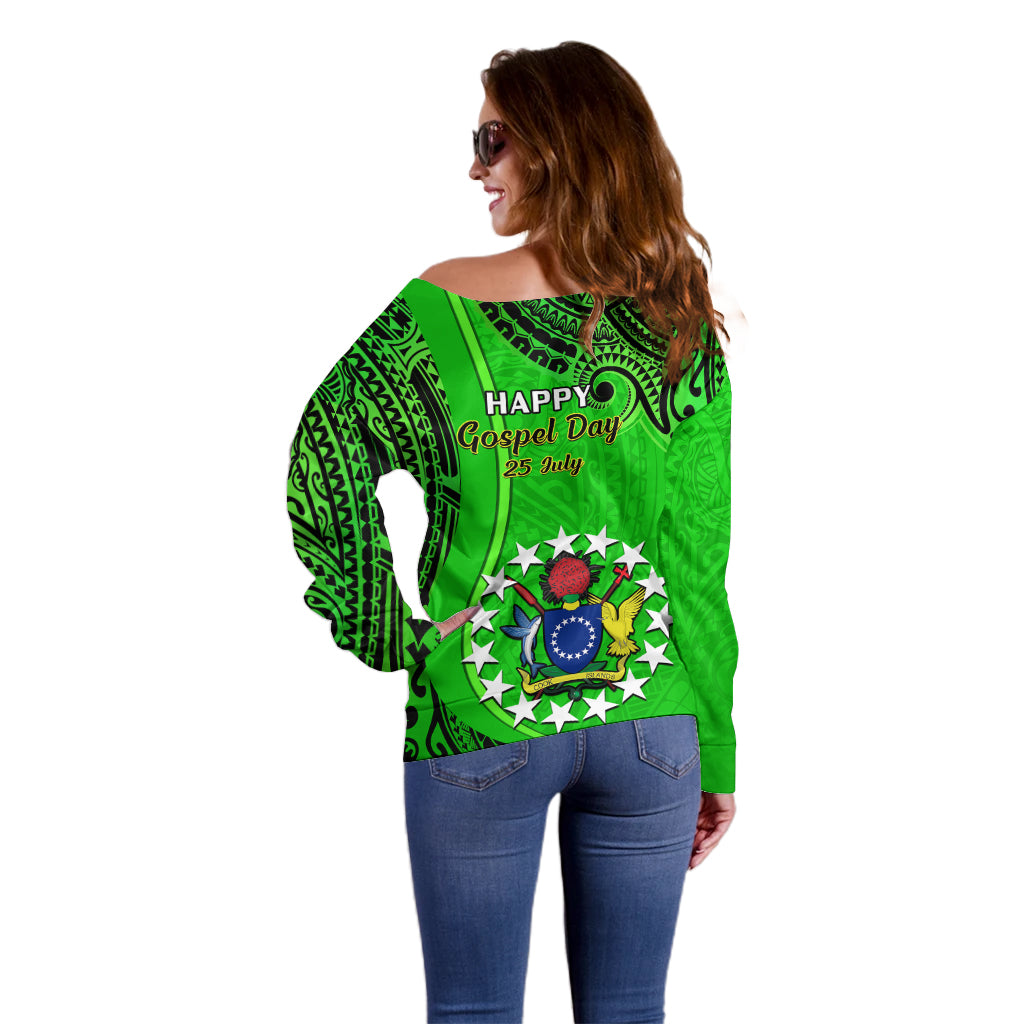 25 July Rarotonga Island Gospel Day Off Shoulder Sweater Cook Islands Tribal Pattern LT14 - Polynesian Pride
