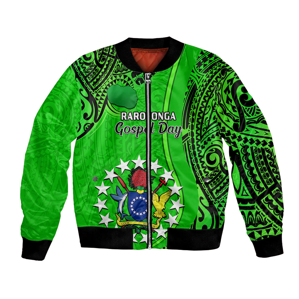 Personalised 25 July Rarotonga Island Gospel Day Bomber Jacket Cook Islands Tribal Pattern LT14 Unisex Green - Polynesian Pride