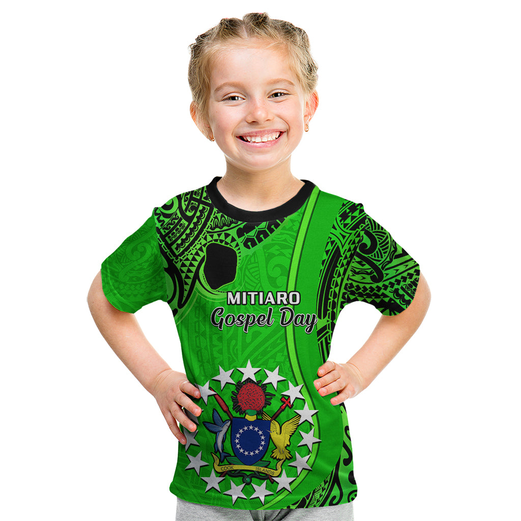 21 July Mitiaro Island Gospel Day Kid T Shirt Cook Islands Tribal Pattern LT14 Green - Polynesian Pride