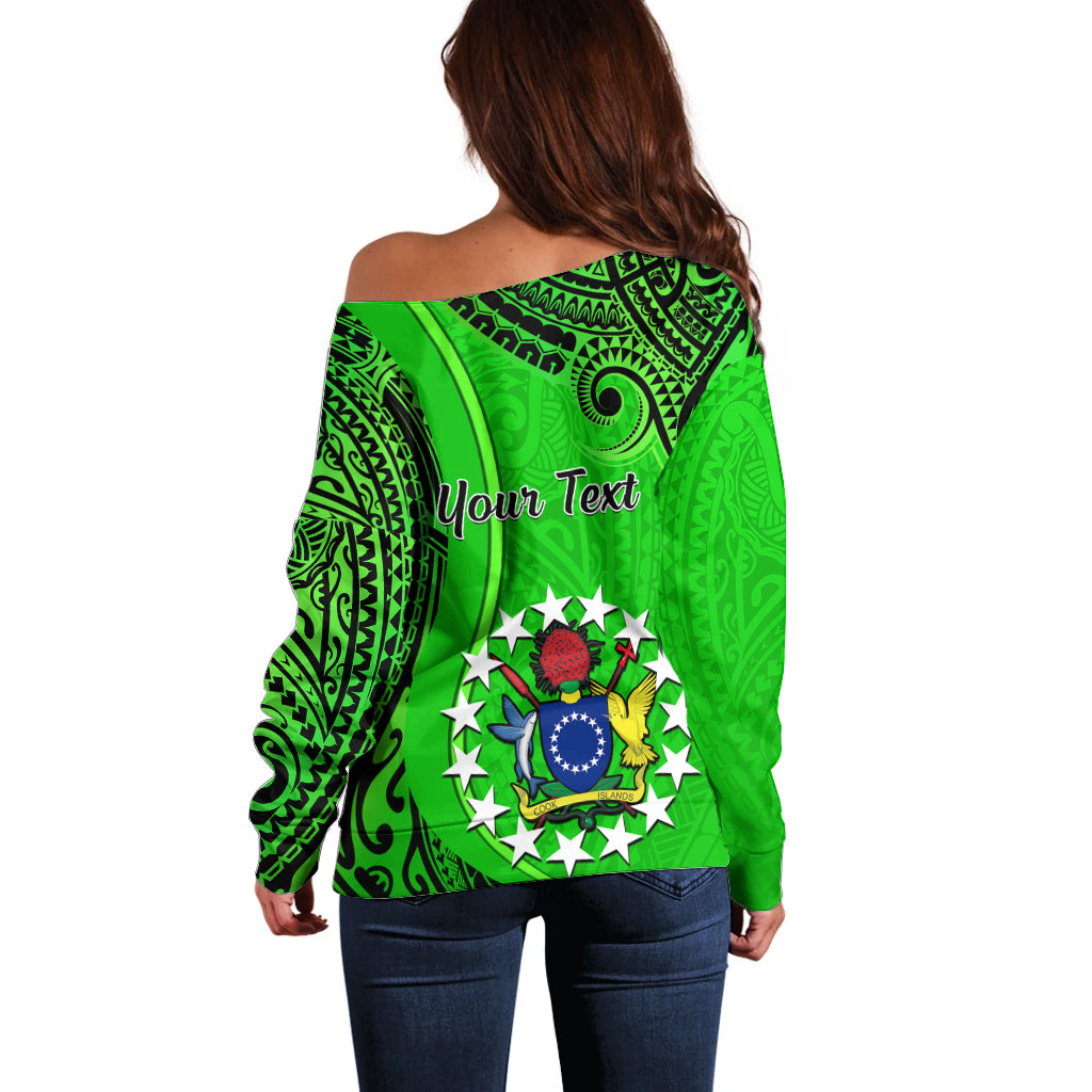 Personalised 21 July Mitiaro Island Gospel Day Off Shoulder Sweater Cook Islands Tribal Pattern LT14 - Polynesian Pride
