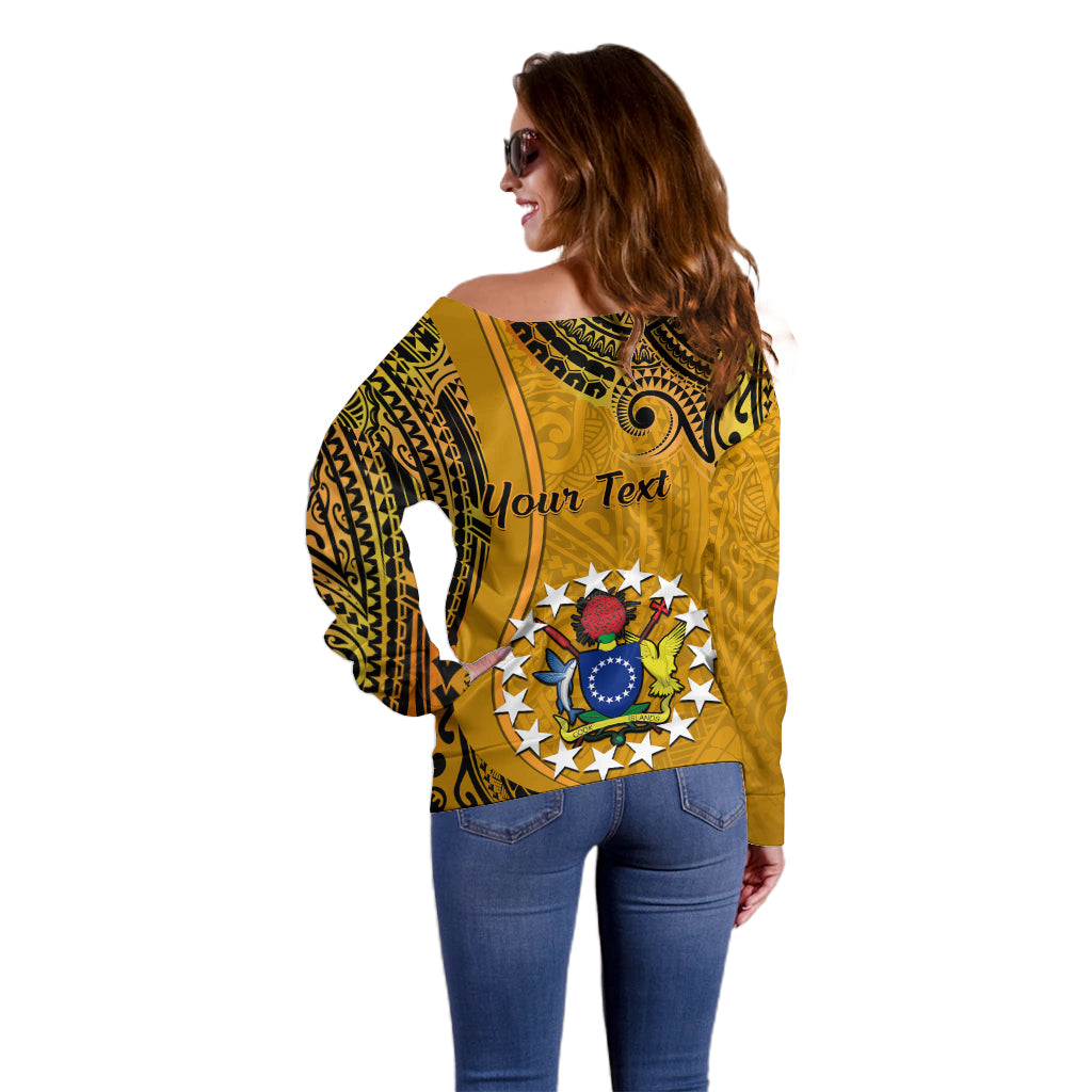 Personalised 8 August Manihiki Island Gospel Day Off Shoulder Sweater Cook Islands Tribal Pattern LT14 - Polynesian Pride