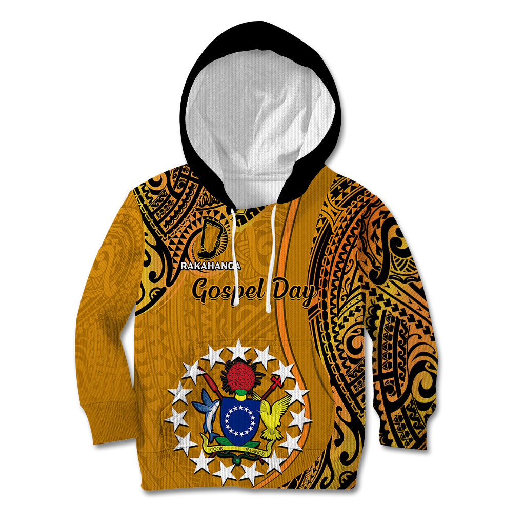 15 August Rakahanga Island Gospel Day Kid Hoodie Cook Islands Tribal Pattern LT14 Orange - Polynesian Pride