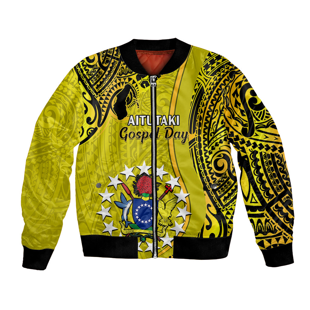 27 October Aitutaki Island Gospel Day Bomber Jacket Cook Islands Tribal Pattern LT14 Unisex Gold - Polynesian Pride