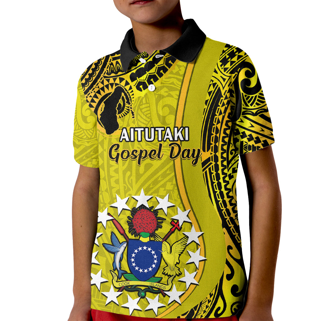 27 October Aitutaki Island Gospel Day Kid Polo Shirt Cook Islands Tribal Pattern LT14 Kid Gold - Polynesian Pride