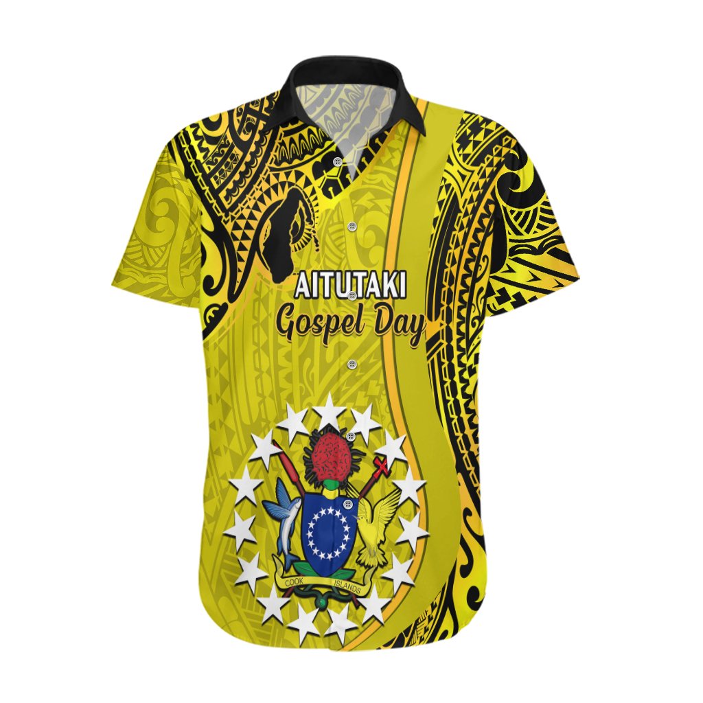 Personalised 27 October Aitutaki Island Gospel Day Hawaiian Shirt Cook Islands Tribal Pattern LT14 Gold - Polynesian Pride