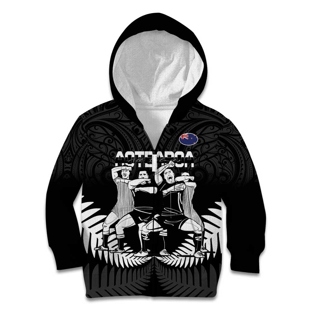New Zealand Silver Fern Rugby Kid Hoodie Haka Dance With Aotearoa Maori Pattern