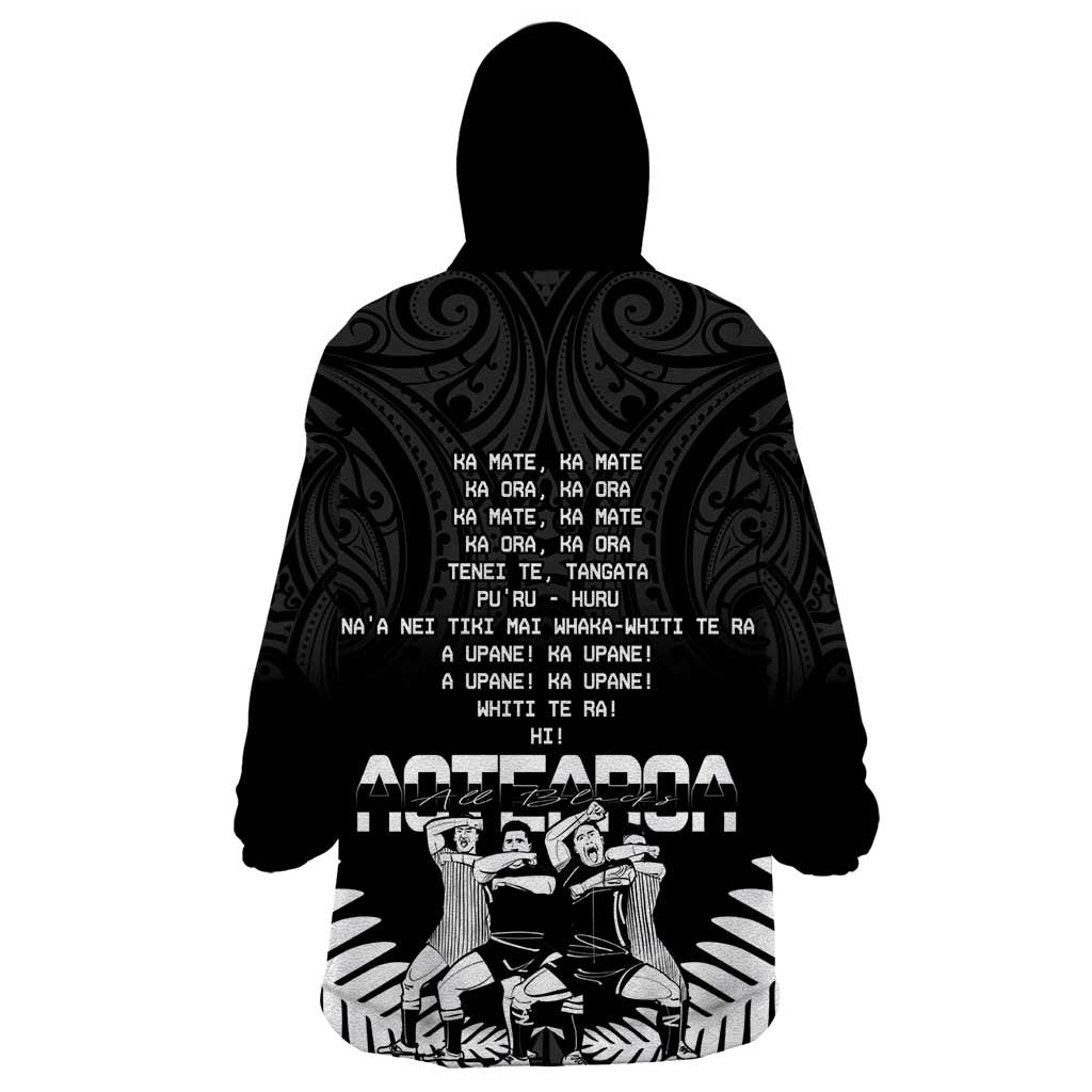 New Zealand Silver Fern Rugby Wearable Blanket Hoodie Haka Dance With Aotearoa Maori Pattern