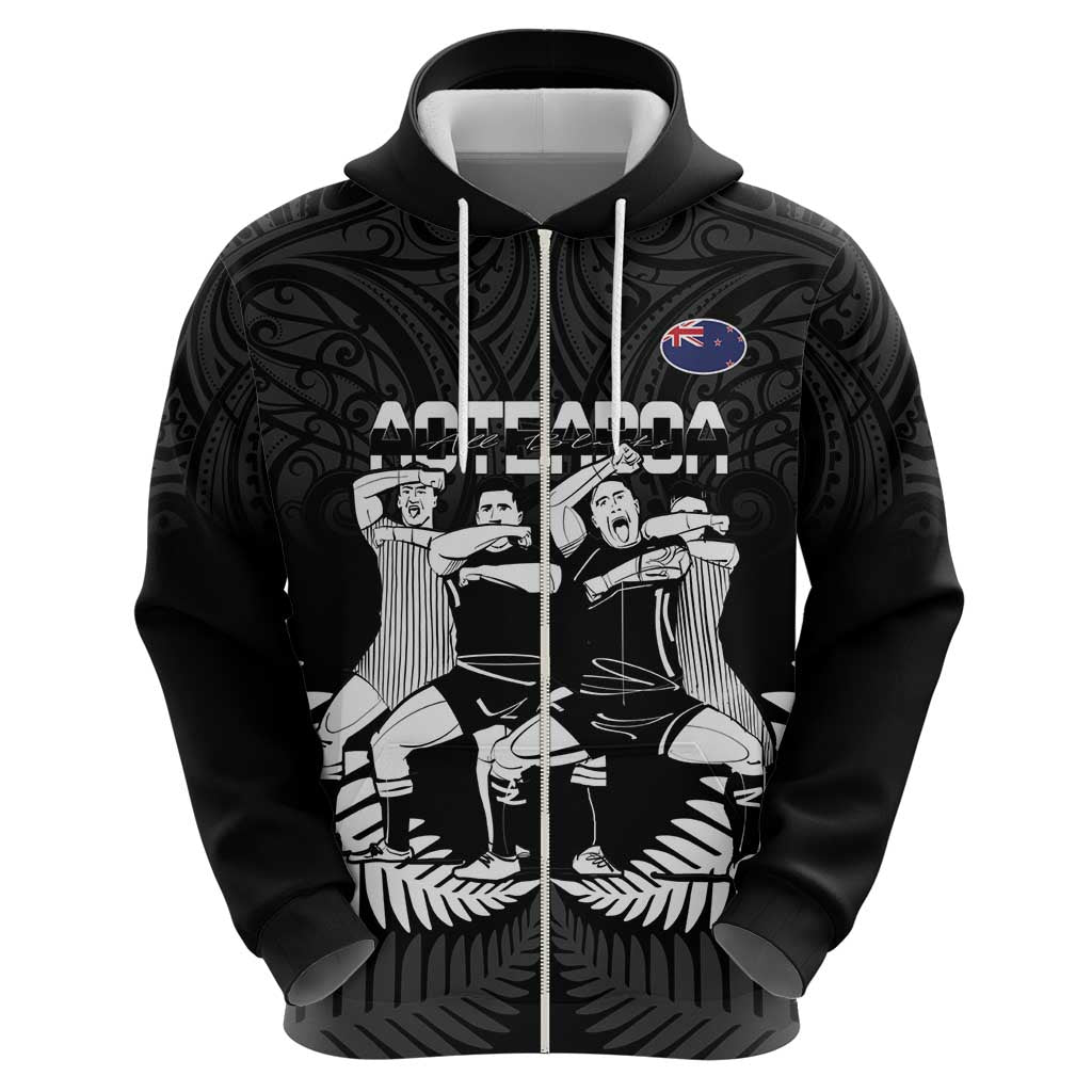 New Zealand Silver Fern Rugby Zip Hoodie Haka Dance With Aotearoa Maori Pattern LT14 - Polynesian Pride