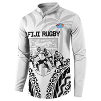 Fiji Tapa Rugby Button Sweatshirt Cibi Dance With Fijian Pattern