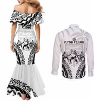 Fiji Tapa Rugby Couples Matching Mermaid Dress and Long Sleeve Button Shirt Cibi Dance With Fijian Pattern