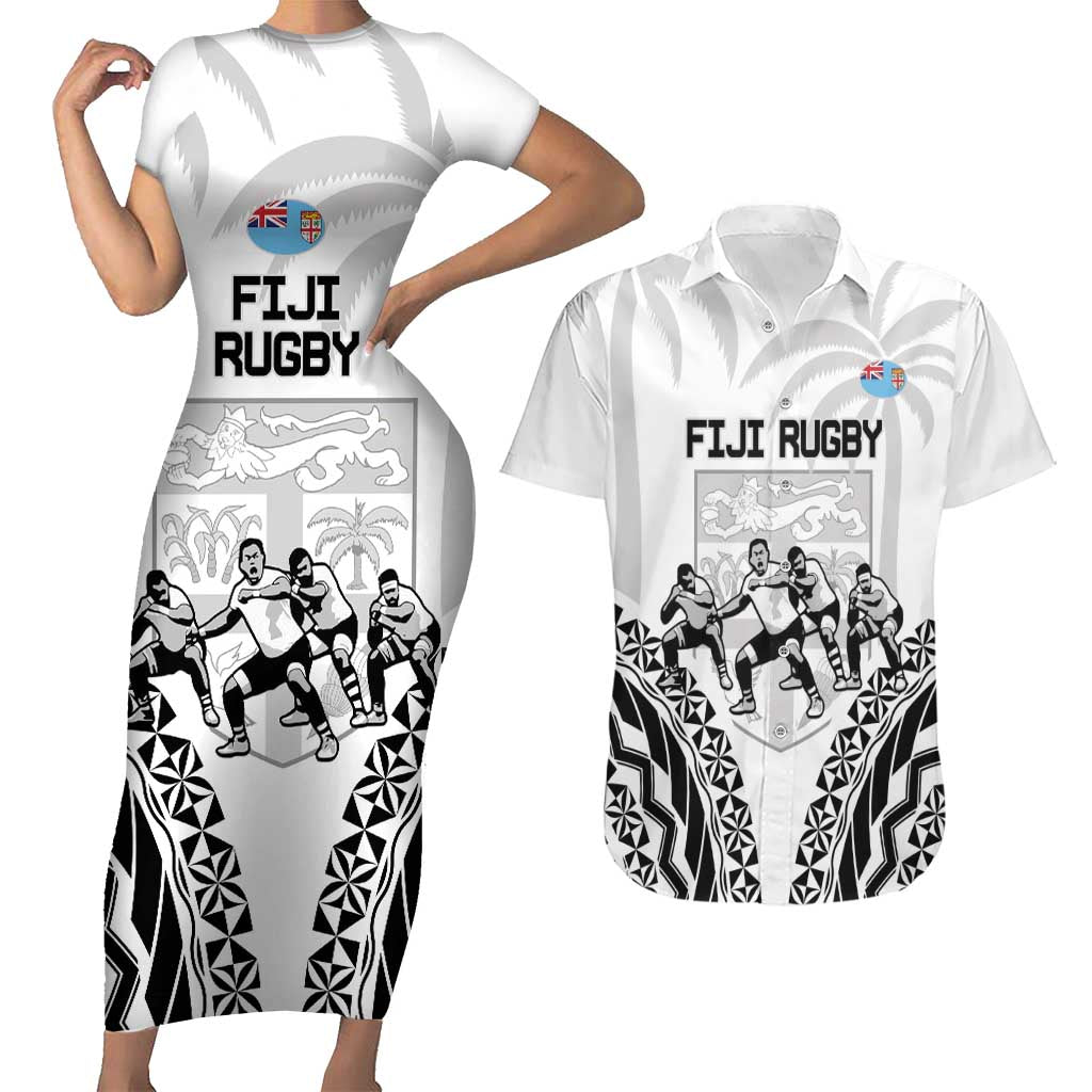 Fiji Tapa Rugby Couples Matching Short Sleeve Bodycon Dress and Hawaiian Shirt Cibi Dance With Fijian Pattern