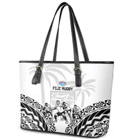 Fiji Tapa Rugby Leather Tote Bag Cibi Dance With Fijian Pattern