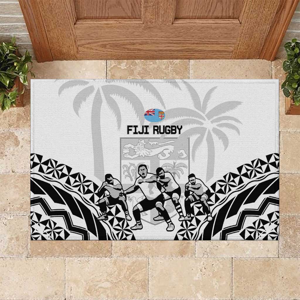 Fiji Tapa Rugby Rubber Doormat Cibi Dance With Fijian Pattern