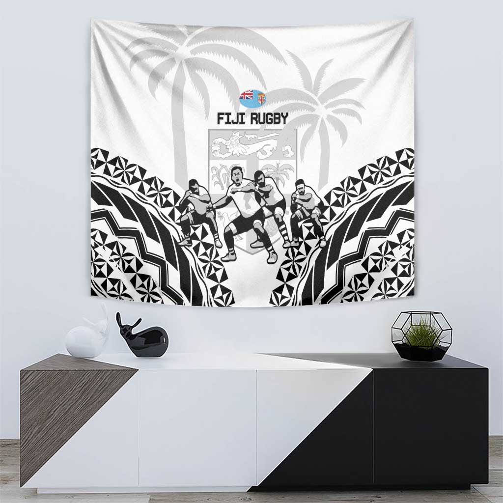 Fiji Tapa Rugby Tapestry Cibi Dance With Fijian Pattern
