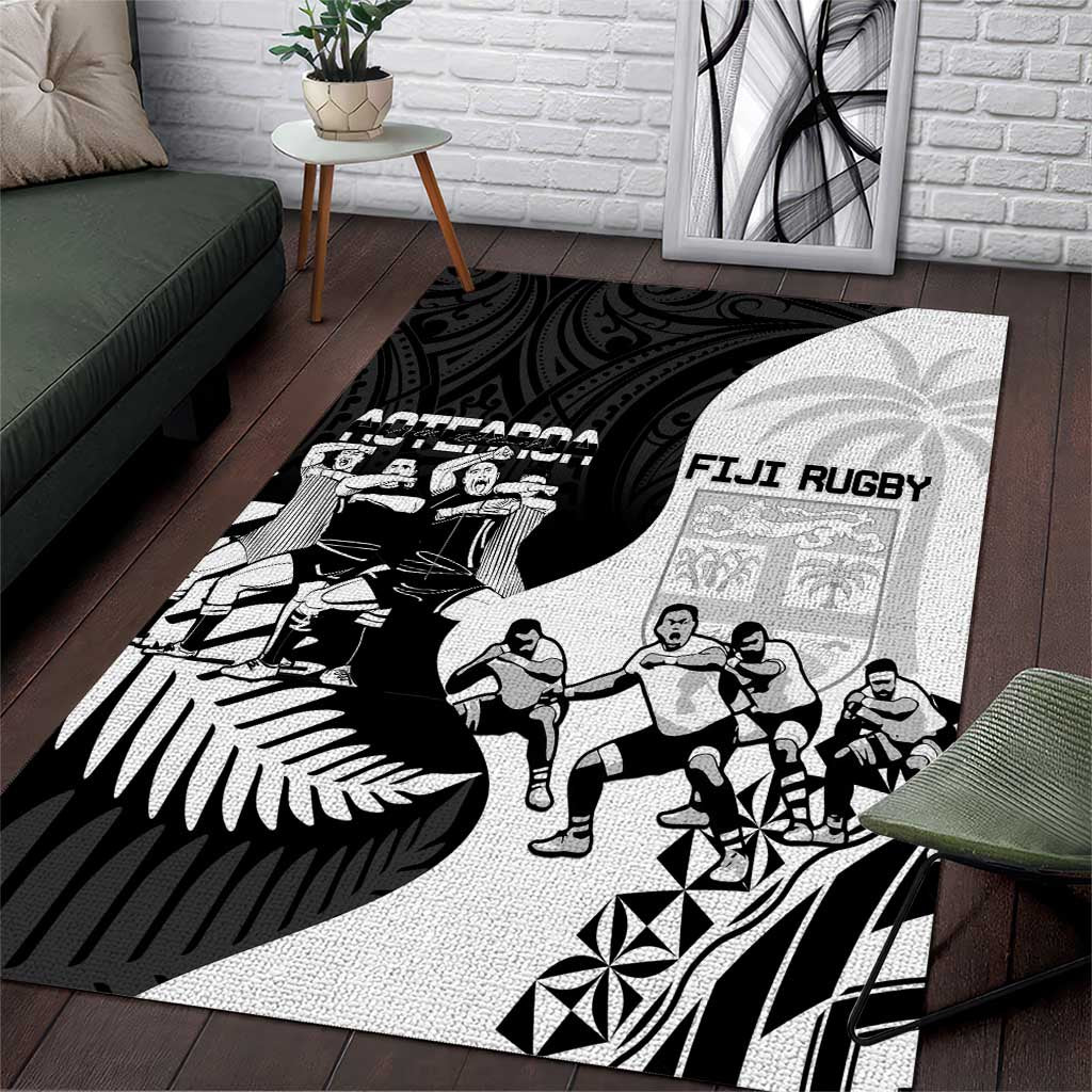 New Zealand And Fiji Tapa Rugby Area Rug Haka Dance Mix Cibi Dance Together